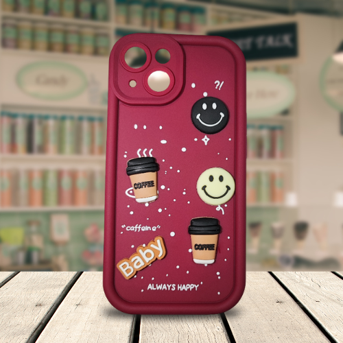 Apple iPhone 15 – Maroon - Berry Buzz – Velvet Vibes | Kawaii 3D Cartoon Character Soft Case