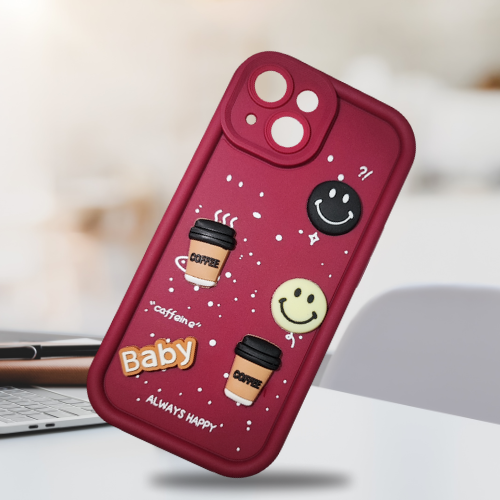 Apple iPhone 15 – Maroon - Berry Buzz – Velvet Vibes | Kawaii 3D Cartoon Character Soft Case