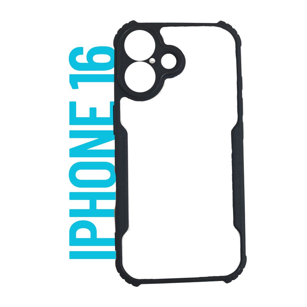 Apple iPhone 16 Black Transparent Hard Cover | Matte Borders | Slim & Tough