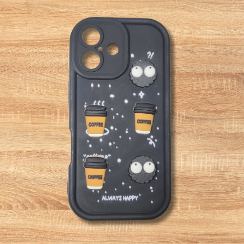 Apple iPhone 16 – Black - Shadow Pop – Mecha Minis | Kawaii 3D Cartoon Character Soft Case