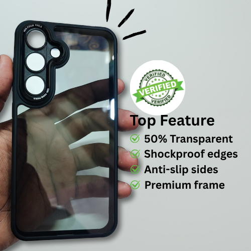 Samsung S24 Back Cover – 50% Transparent Hard Case with Black Border | Frosted Look & Shockproof Protection