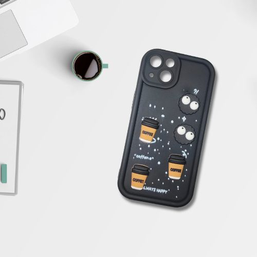 iPhone 13 Black Caffeine Crew Case – Puffy Perks | 3D Cartoon Character Soft Cover - Cartoon Character