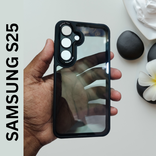 Samsung S25 Transparent Hard Back Cover with Black Border – Shockproof & Slim Fit Case