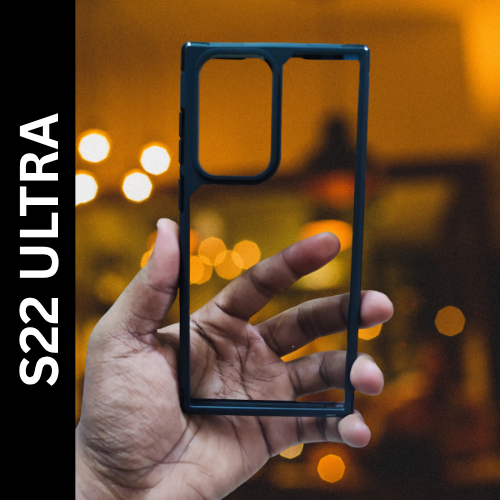 Samsung S22 Ultra Back Cover – Transparent Hard Case with Black Border | Shockproof & Slim Fit