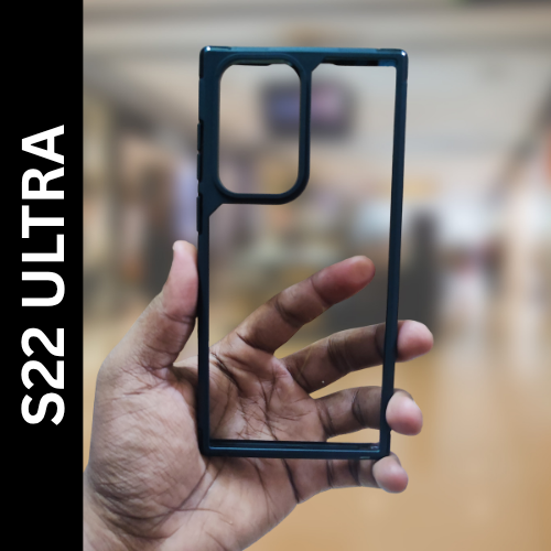 Samsung S22 Ultra Back Cover – Transparent Hard Case with Black Border | Shockproof & Slim Fit