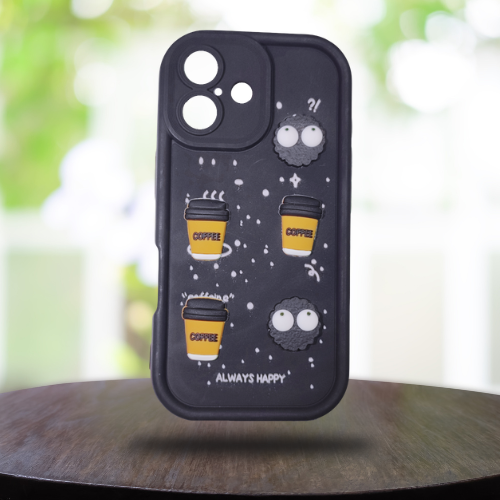 Apple iPhone 16 – Black - Shadow Pop – Mecha Minis | Kawaii 3D Cartoon Character Soft Case