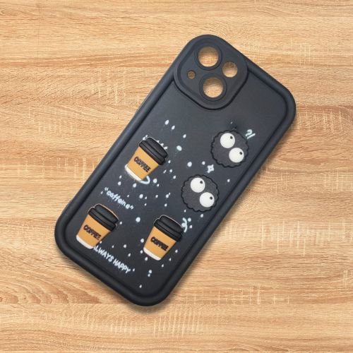 Apple iPhone 14 Black Coffee Crew Case – Puffy Perks | 3D Soft Cartoon Silicone Cover - Cartoon Character