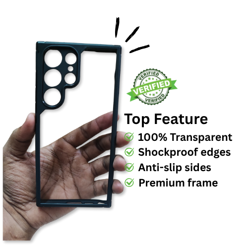 Samsung S23 Ultra Clear Hard Case with Black Edges – Anti-Scratch Slim Protective Back Cover