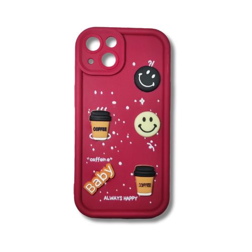 iPhone 14 Maroon Brew Buddy Case – Puffy Perks | 3D Cartoon Coffee Soft Shell Cover