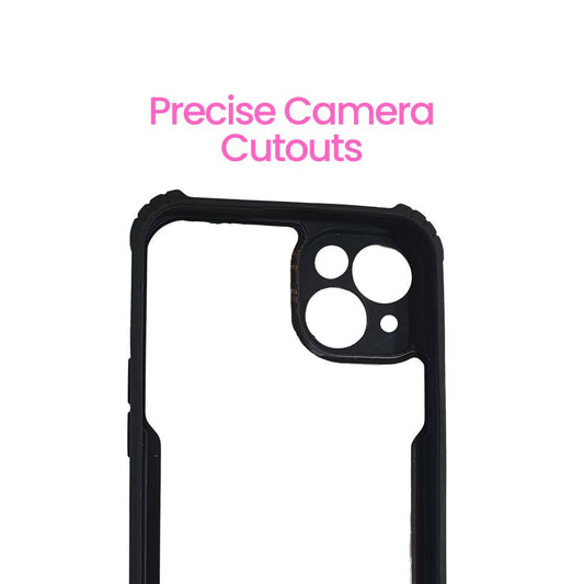 Apple iPhone 15 Plus Transparent Back Cover | Clear Hard Case with Black Shockproof Border | Slim & Stylish Fit