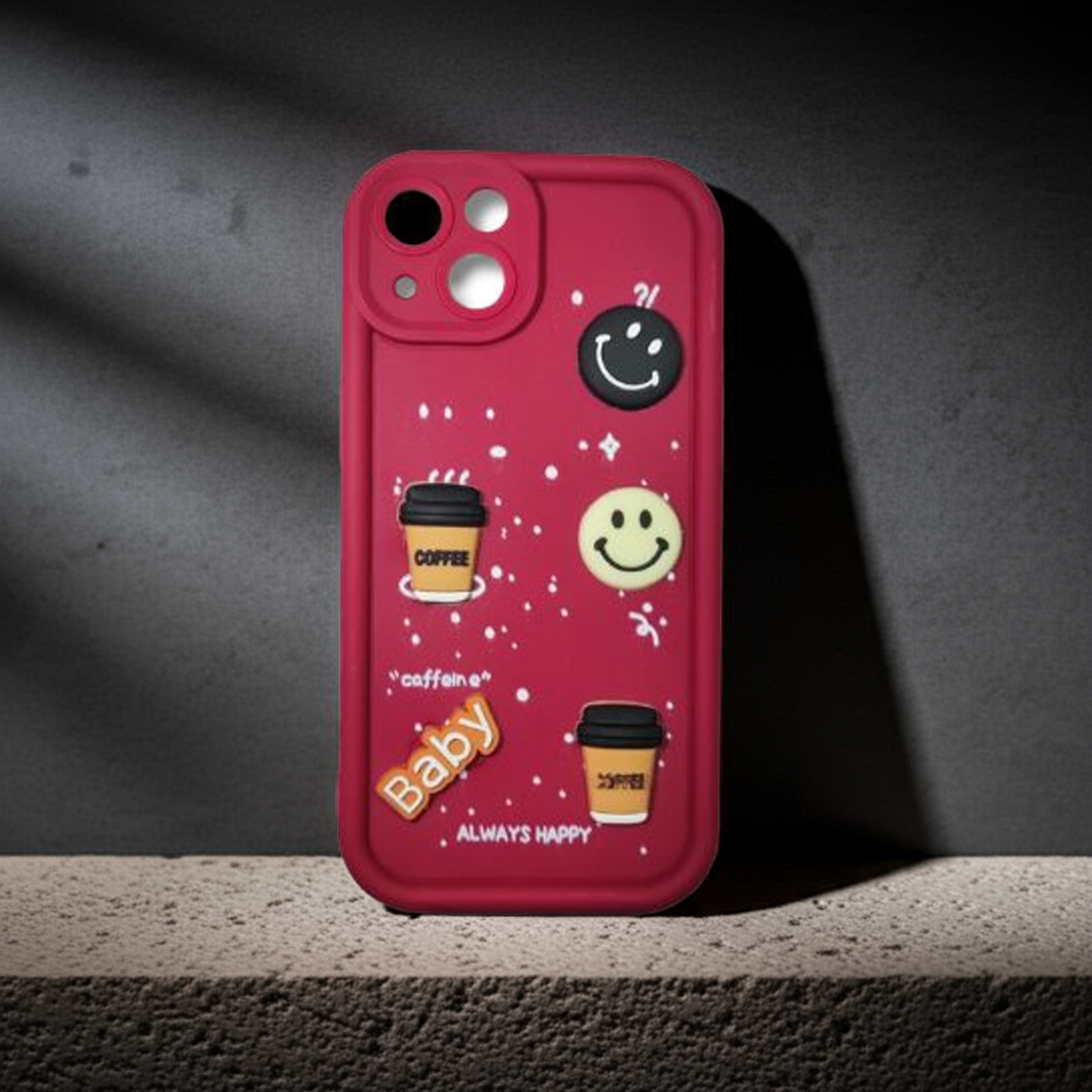 Apple iPhone 13 Maroon Caffeine Crew Case – Puffy Perks | Cute 3D Character Soft Back Cover - Cartoon Character