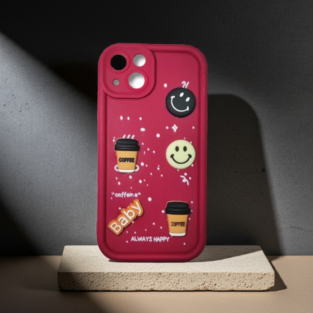 Apple iPhone 13 Maroon Caffeine Crew Case – Puffy Perks | Cute 3D Character Soft Back Cover - Cartoon Character