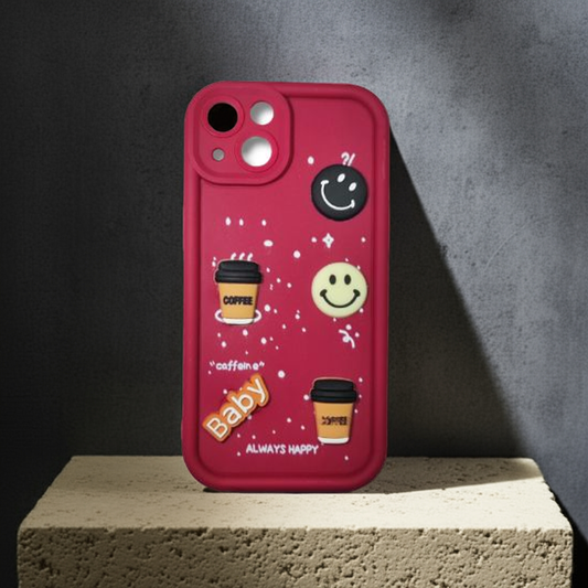 Apple iPhone 13 Maroon Caffeine Crew Case – Puffy Perks | Cute 3D Character Soft Back Cover - Cartoon Character