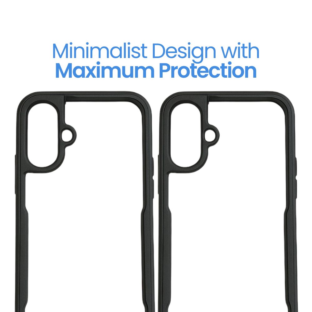 Apple iPhone 16 Transparent Back Cover | Clear Hard Case with Black Shockproof Border | Sleek & Protective Fit