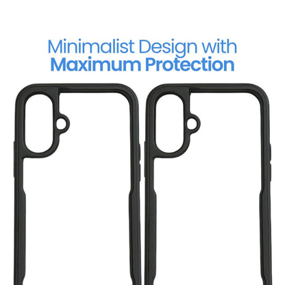 Apple iPhone 16 Transparent Back Cover | Clear Hard Case with Black Shockproof Border | Sleek & Protective Fit