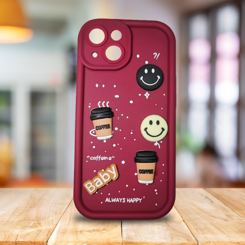 Apple iPhone 15 – Maroon - Berry Buzz – Velvet Vibes | Kawaii 3D Cartoon Character Soft Case