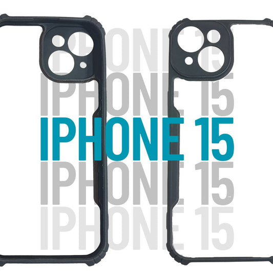 Apple iPhone 15 Transparent Back Cover | Hard Clear Case with Shockproof TPU Edges