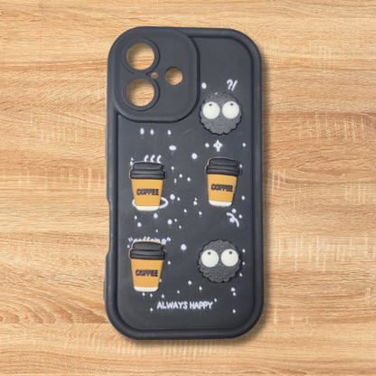 Apple iPhone 16 – Black - Shadow Pop – Mecha Minis | Kawaii 3D Cartoon Character Soft Case