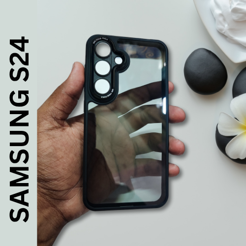 Samsung S24 Back Cover – 50% Transparent Hard Case with Black Border | Frosted Look & Shockproof Protection
