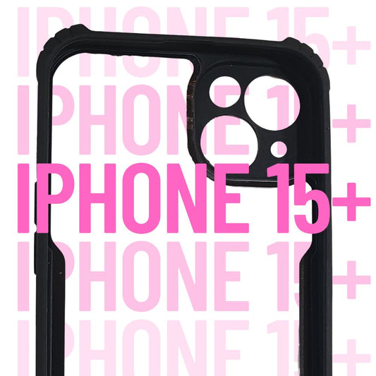 Apple iPhone 15 Plus Transparent Back Cover | Clear Hard Case with Black Shockproof Border | Slim & Stylish Fit