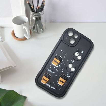 iPhone 13 Black Caffeine Crew Case – Puffy Perks | 3D Cartoon Character Soft Cover - Cartoon Character