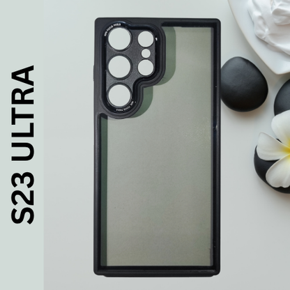 Samsung S23 Ultra Semi-Transparent Hard Back Cover with Black Border – Matte Finish Shockproof Case
