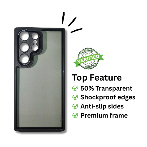 Samsung S23 Ultra Semi-Transparent Hard Back Cover with Black Border – Matte Finish Shockproof Case
