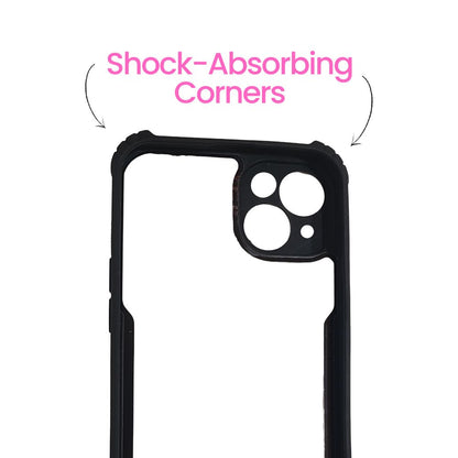 Apple iPhone 15 Plus Transparent Back Cover | Clear Hard Case with Black Shockproof Border | Slim & Stylish Fit