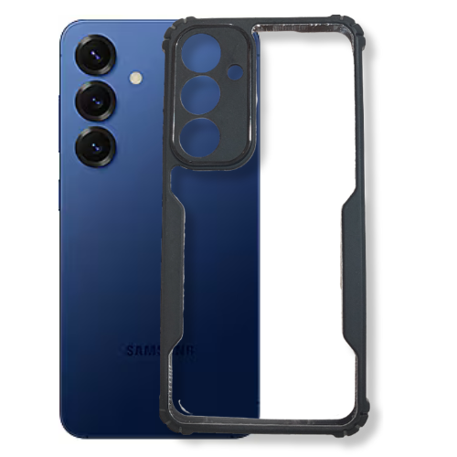 Samsung S24 FE Transparent Hard Back Cover with Black Border – Slim Shockproof Case